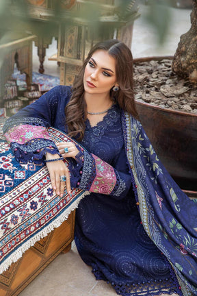 MARIA B - 3PC DHANAK SEQUENCE EMBROIDERED SHIRT WITH WOOL PRINTED SHAWL AND TROUSER-ADR-3238