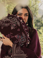IZEL-3PC DHANAK EMBROIDERED SHIRT WITH COUTRAI PRINTED SHAWL AND TROUSER-ADR-5324
