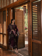 IZEL-3PC DHANAK EMBROIDERED SHIRT WITH COUTRAI PRINTED SHAWL AND TROUSER-ADR-5324