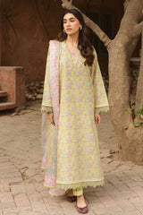 AYZEL-3PC LAWN PRINTED EMB SHIRT WITH SILK PRINTED DUPATTA AND DYED TROUSER-ADR-055