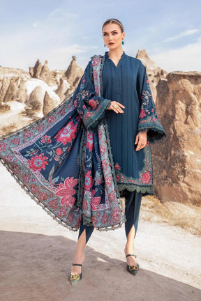 MARIA B - 3PC DHANAK EMBROIDERED SHIRT WITH COUTURE PRINT SHAWL AND TROUSER-ADR-3144