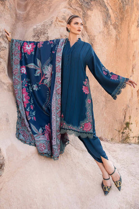 MARIA B - 3PC DHANAK EMBROIDERED SHIRT WITH COUTURE PRINT SHAWL AND TROUSER-ADR-3144