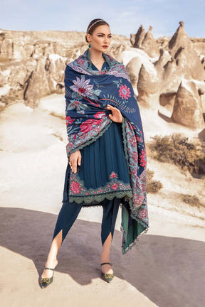 MARIA B - 3PC DHANAK EMBROIDERED SHIRT WITH COUTURE PRINT SHAWL AND TROUSER-ADR-3144