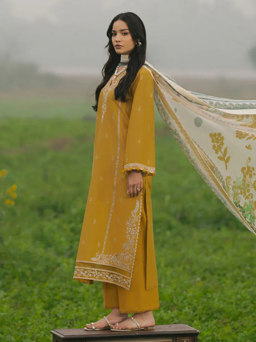 IZEL-3PC LAWN EMBROIDERED SHIRT WITH MONARK PRINT DUPATTA AND TROUSER-ADR-3685