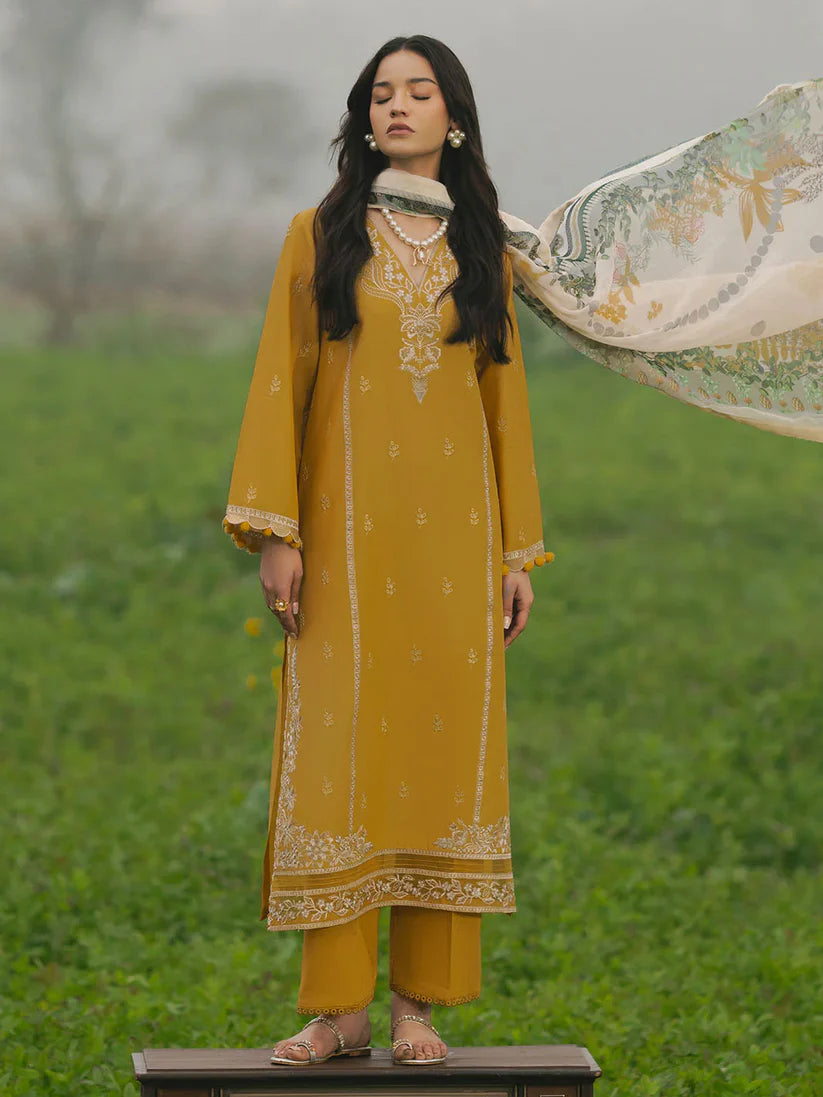 IZEL-3PC LAWN EMBROIDERED SHIRT WITH MONARK PRINT DUPATTA AND TROUSER-ADR-3685