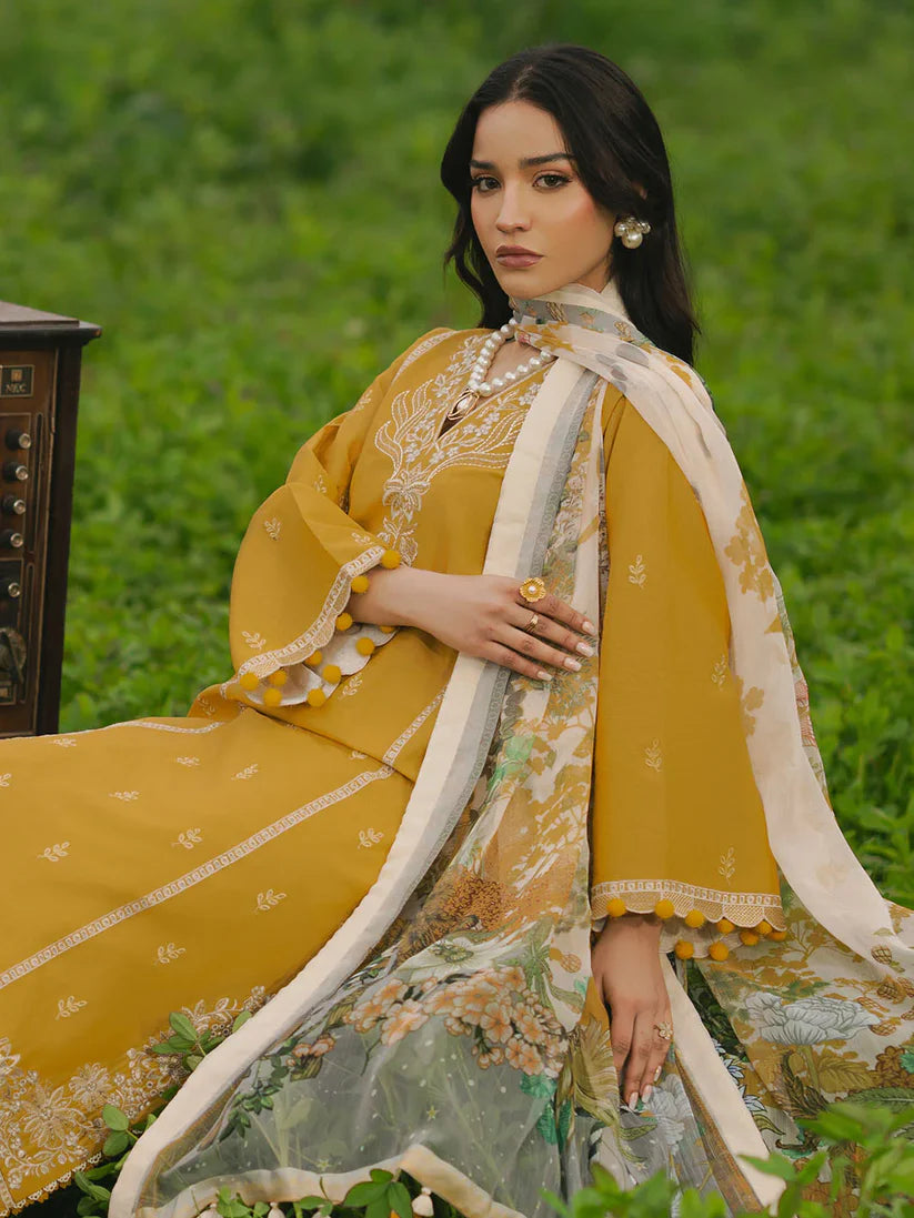 IZEL-3PC LAWN EMBROIDERED SHIRT WITH MONARK PRINT DUPATTA AND TROUSER-ADR-3685
