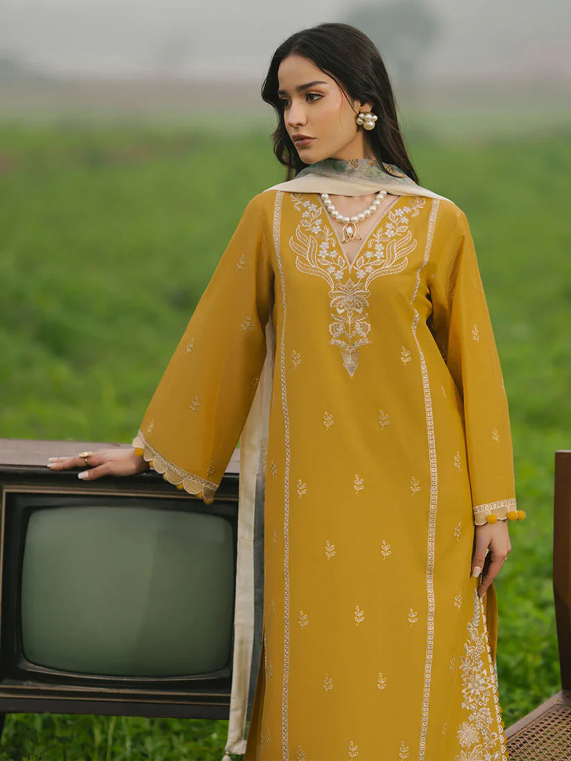 IZEL-3PC LAWN EMBROIDERED SHIRT WITH MONARK PRINT DUPATTA AND TROUSER-ADR-3685