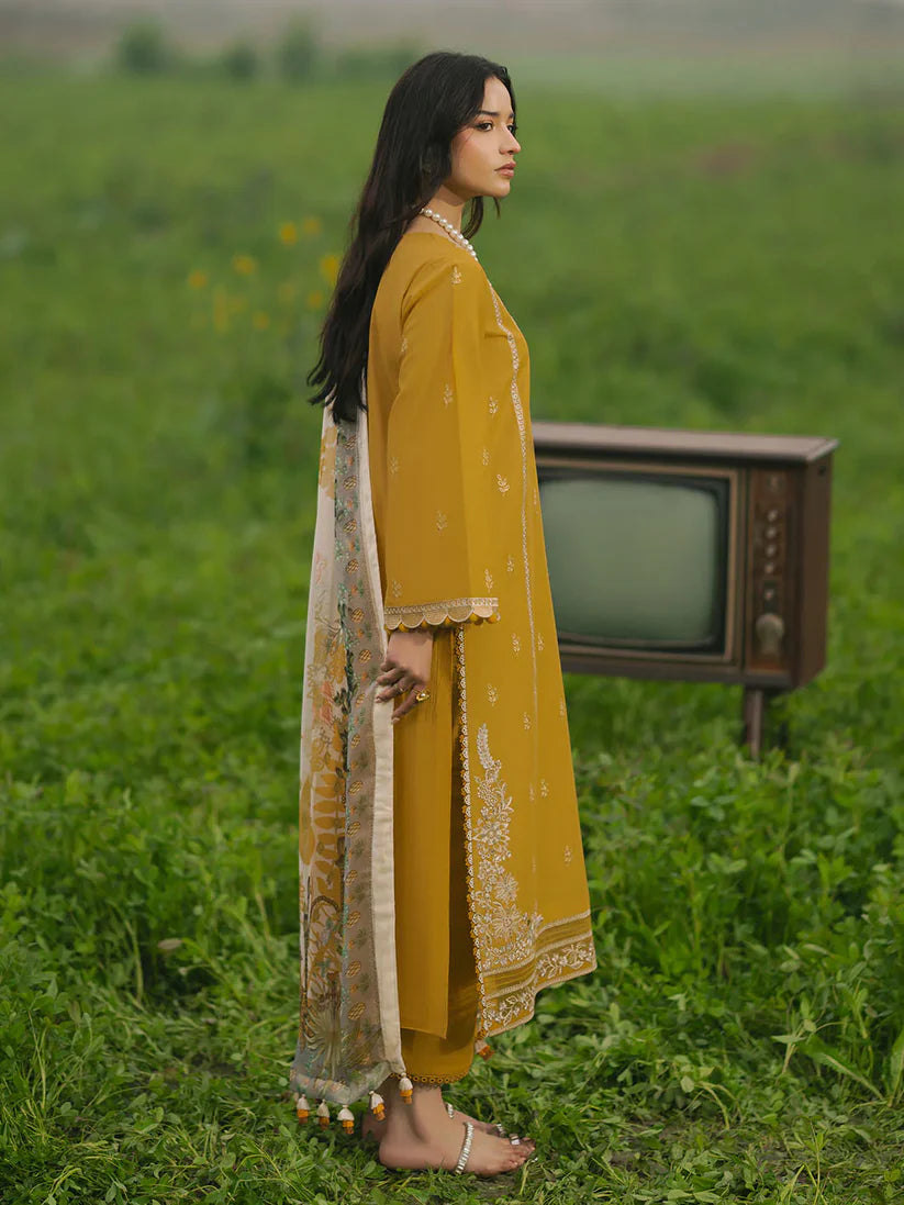 IZEL-3PC LAWN EMBROIDERED SHIRT WITH MONARK PRINT DUPATTA AND TROUSER-ADR-3685