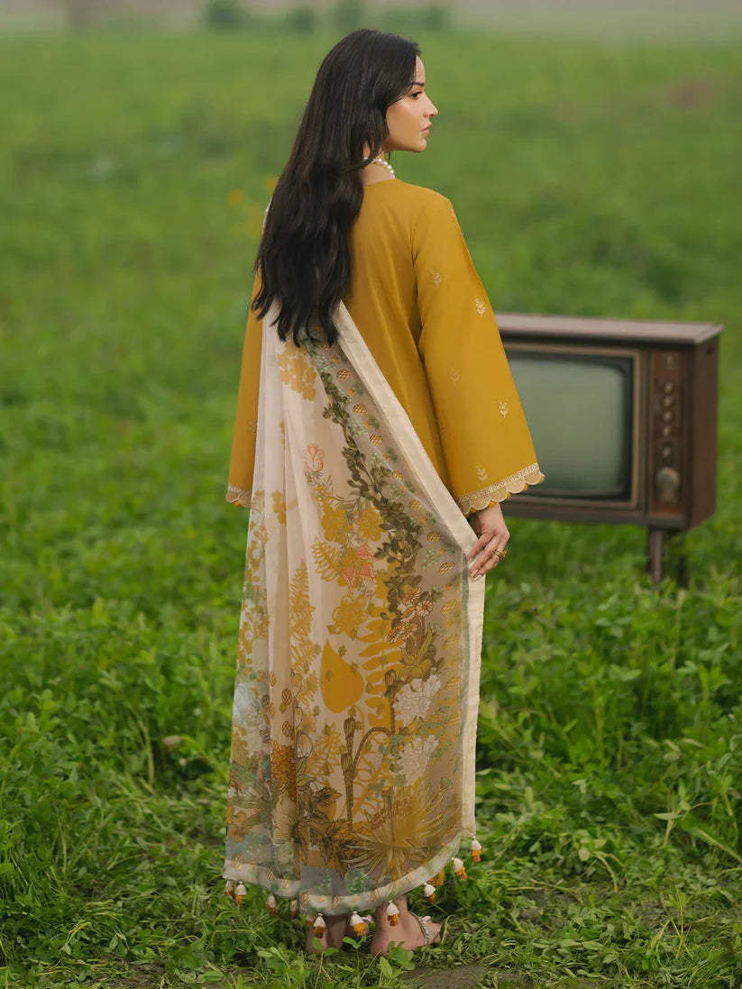 IZEL-3PC LAWN EMBROIDERED SHIRT WITH MONARK PRINT DUPATTA AND TROUSER-ADR-3685
