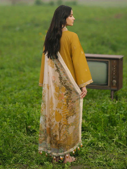 IZEL-3PC LAWN EMBROIDERED SHIRT WITH MONARK PRINT DUPATTA AND TROUSER-ADR-3685