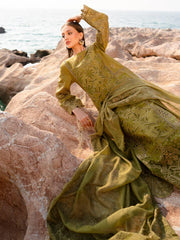 MAHNUR-3PC LAWN LASER WORK EMBROIDERED SHIRT WITH KHAADI NET EMBROIDERED DUPATTA AND TROUSER -ADR-4742