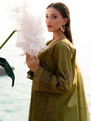 MAHNUR-3PC LAWN LASER WORK EMBROIDERED SHIRT WITH KHAADI NET EMBROIDERED DUPATTA AND TROUSER -ADR-4742