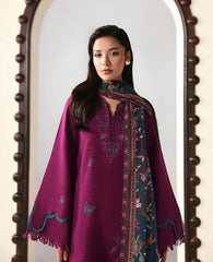 REPUBLIC -3PC DHANAK EMBROIDERED SHIRT WITH WOOL PRINT SHAWL AND TROUSER -ADR-5175