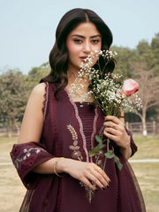 IZEL-3PC LAWN EMBROIDERED SHIRT WITH KHAADI NET EMBROIDERED DUPATTA AND TROUSER-ADR-4820