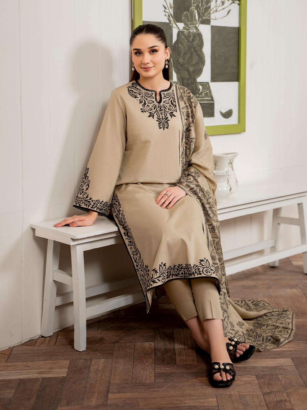 GARNET-3PC LAWN EMBROIDERED SHIRT WITH MONARK PRINT DUPATTA AND TROUSER-ADR- 3515