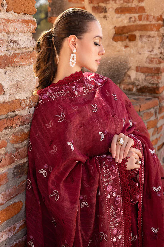 GARNET-3PC DHANAK EMBROIDERED SHIRT WITH DHANAK EMBROIDERED SHAWL & TROUSER-ADR-4306