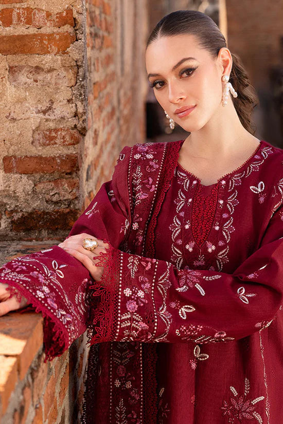 GARNET-3PC DHANAK EMBROIDERED SHIRT WITH DHANAK EMBROIDERED SHAWL & TROUSER-ADR-4306