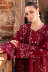 GARNET-3PC DHANAK EMBROIDERED SHIRT WITH DHANAK EMBROIDERED SHAWL & TROUSER-ADR-4306