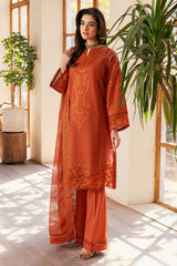 SAPPHIRE-3PC DHANAK EMBROIDERED SHIRT WITH KHADDI NET EMB DUPATTA AND TROUSER-ADR-4300