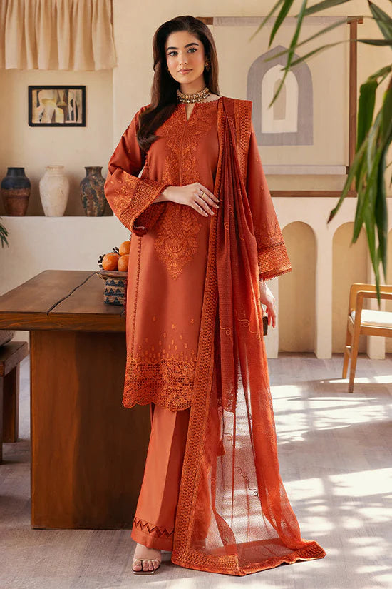 SAPPHIRE-3PC DHANAK EMBROIDERED SHIRT WITH KHADDI NET EMB DUPATTA AND TROUSER-ADR-4300