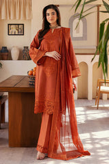 SAPPHIRE-3PC DHANAK EMBROIDERED SHIRT WITH KHADDI NET EMB DUPATTA AND TROUSER-ADR-4300