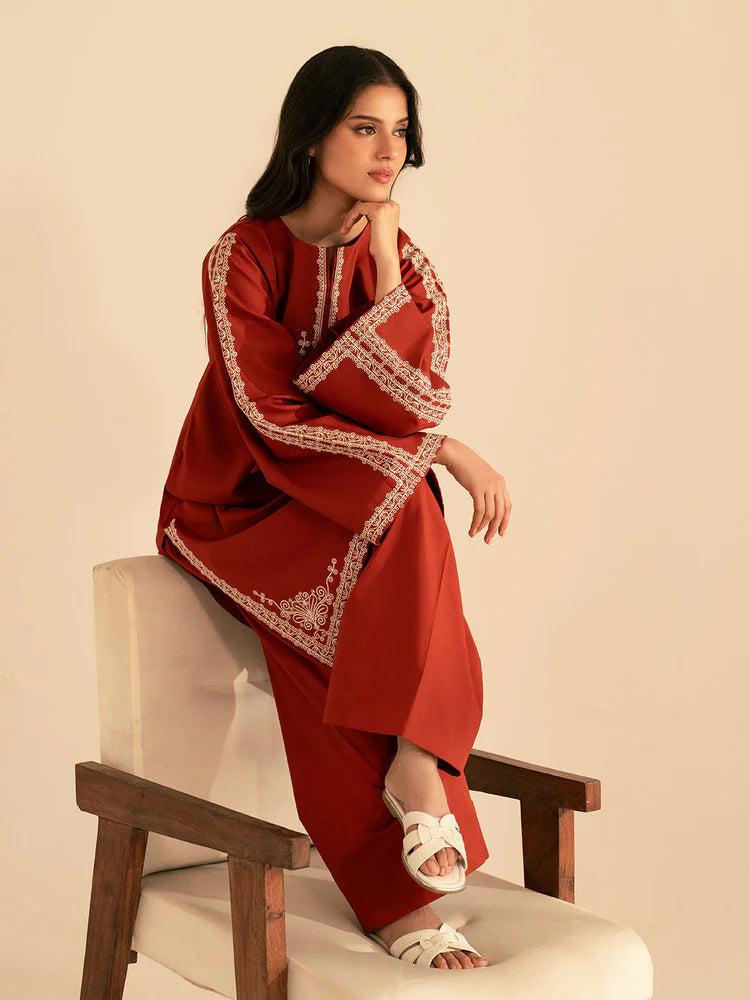 BATIK-2PC DHANAK EMBROIDRED SHIRT WITH DHANAK EMBROIDRED SLEEVES-ADR-121