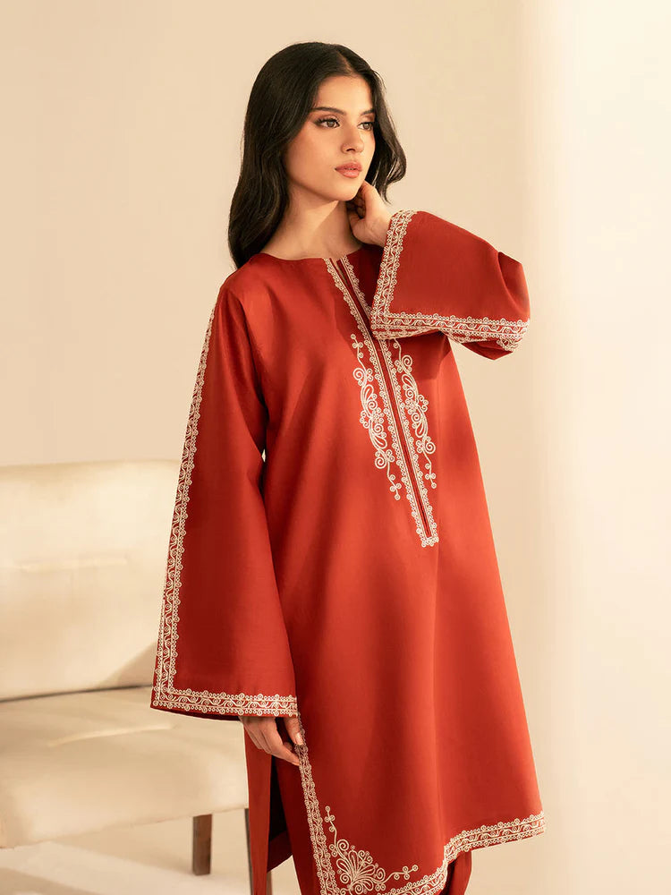BATIK-2PC DHANAK EMBROIDRED SHIRT WITH DHANAK EMBROIDRED SLEEVES-ADR-121
