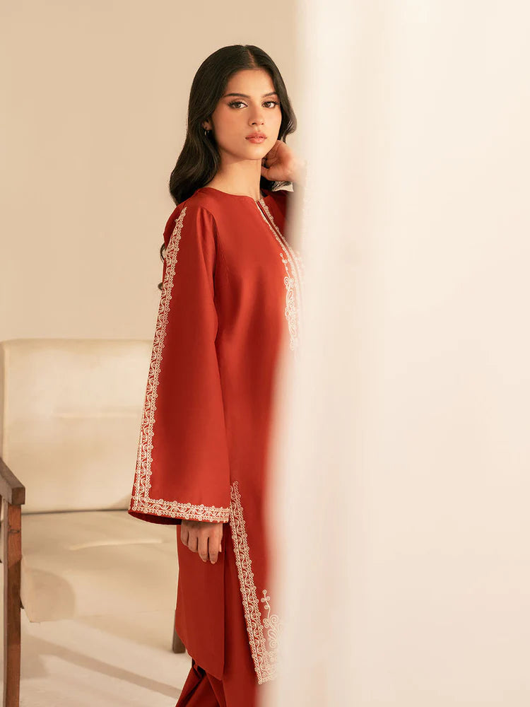 BATIK-2PC DHANAK EMBROIDRED SHIRT WITH DHANAK EMBROIDRED SLEEVES-ADR-121