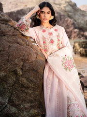 MAHNUR-3PC LAWN LASER WORK EMBROIDERED SHIRT WITH KHAADI NET EMBROIDERED DUPATTA AND TROUSER-ADR-4762