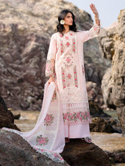 MAHNUR-3PC LAWN LASER WORK EMBROIDERED SHIRT WITH KHAADI NET EMBROIDERED DUPATTA AND TROUSER-ADR-4762