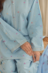 SAPPHIRE-3PC DHANAK EMBROIDERED SHIRT WITH COURTRAI PRINTED SHAWL AND EMB TROUSER-ADR-4255