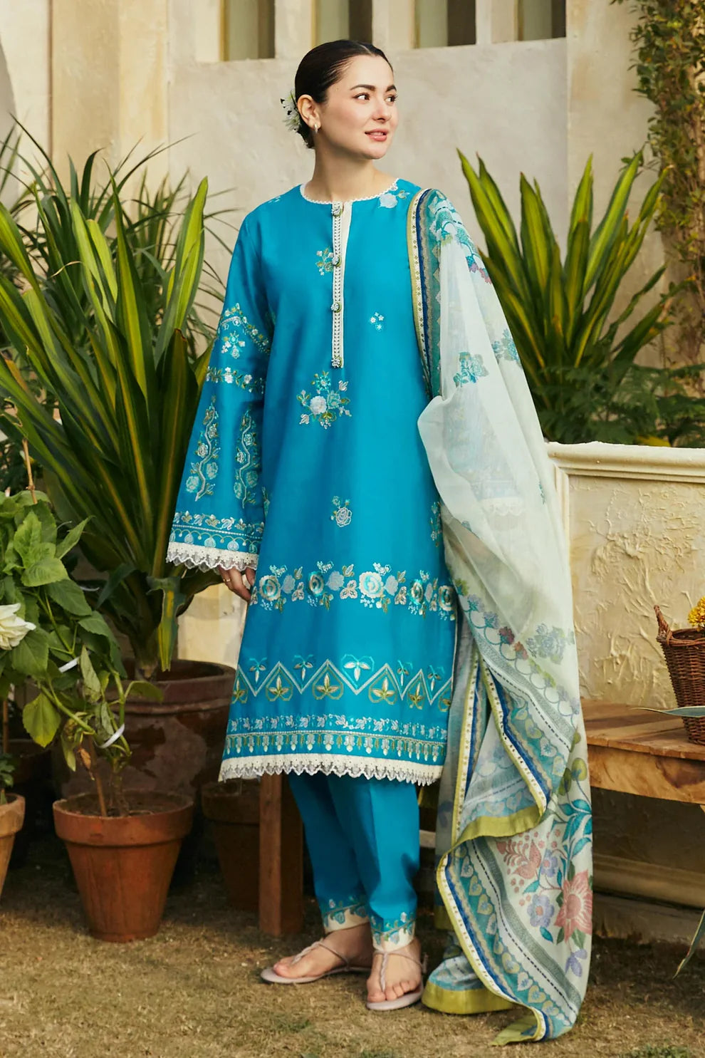 ZAHRA SHAHJAHAN- 3PC LAWN EMBROIDERED SHIRT WITH DIAMOND PRINT DUPATTA-ADR-2820