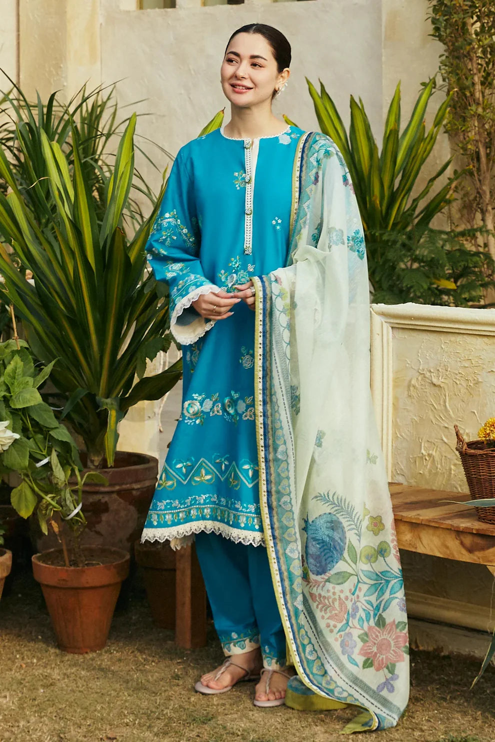 ZAHRA SHAHJAHAN- 3PC LAWN EMBROIDERED SHIRT WITH DIAMOND PRINT DUPATTA-ADR-2820