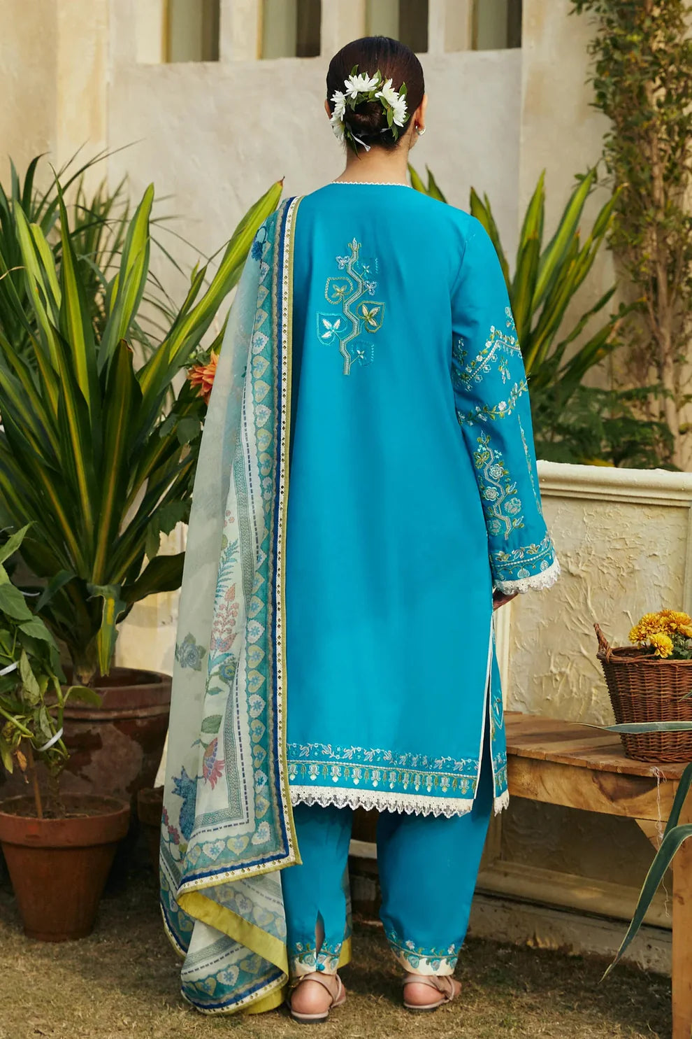 ZAHRA SHAHJAHAN- 3PC LAWN EMBROIDERED SHIRT WITH DIAMOND PRINT DUPATTA-ADR-2820