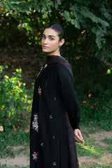 ZIVA - 3PC DHANAK EMBROIDERED SHIRT WITH TWILL PRINTED SHAWL & TROUSER-ADR-3399