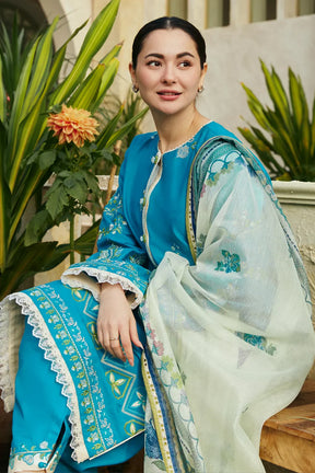 ZAHRA SHAHJAHAN- 3PC LAWN EMBROIDERED SHIRT WITH DIAMOND PRINT DUPATTA-ADR-2820