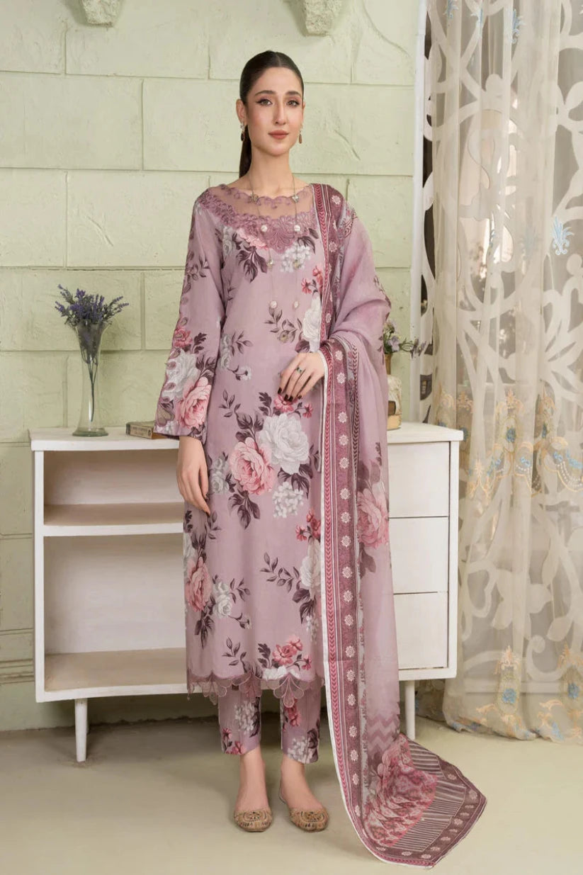 BAROUQUE- 3PC KARANDI PRINTED SHIRT WITH KARANDI PRINTED DUAPTTA AND TROUSER -ADR-3252