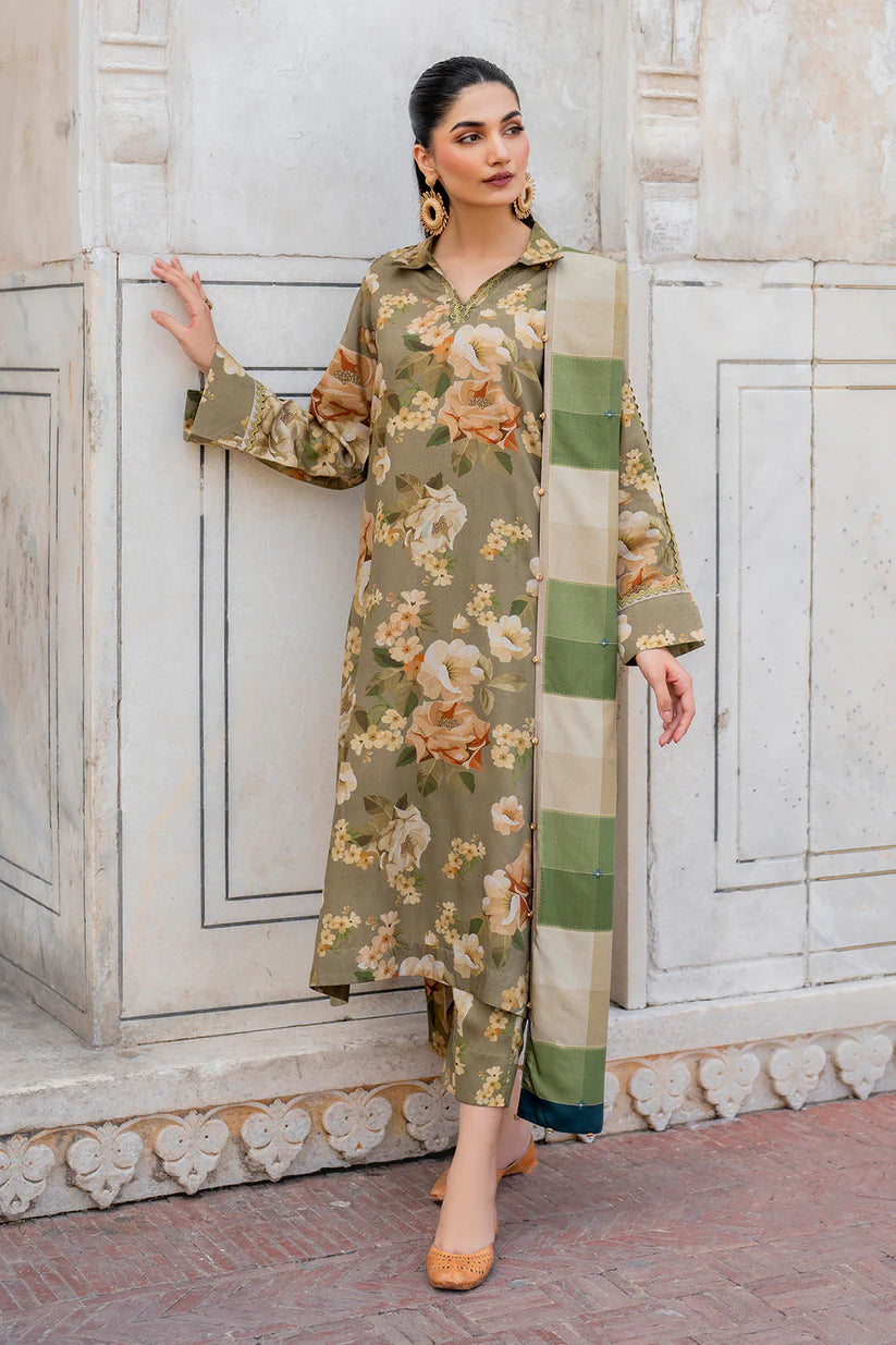 BAROUQUE- 3PC KARANDI PRINTED SHIRT WITH KARANDI PRINTED DUAPTTA AND TROUSER -ADR-1053