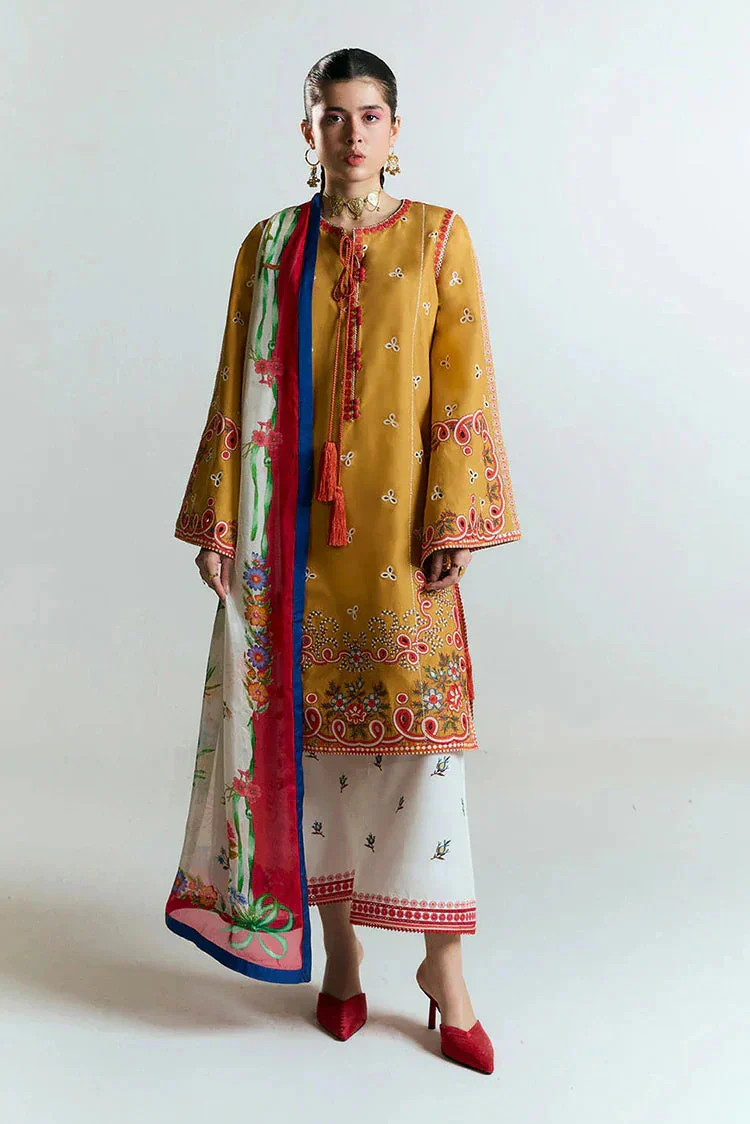 HUSSAIN REHAR - 3PC LAWN HEAVY EMBROIDERED SHIRT WITH MONARK PRINTED DUPATTA AND EMB TROUSER-ADR-3799