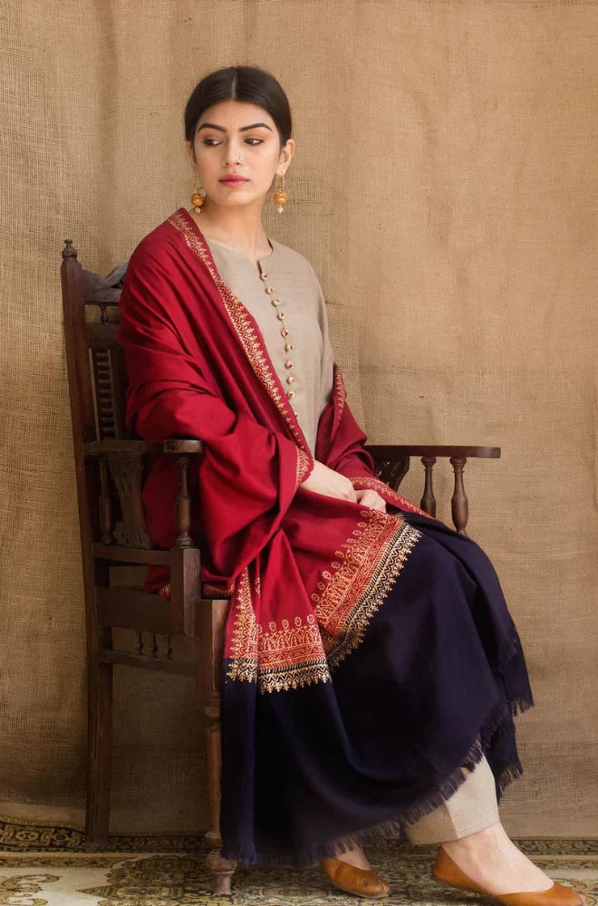 DYOT - 3PC DHANAK SHIRT WITH SLUB WOOL PRINT SHAWL -ADR-3179