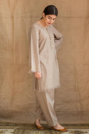 DYOT - 3PC DHANAK SHIRT WITH SLUB WOOL PRINT SHAWL -ADR-3179