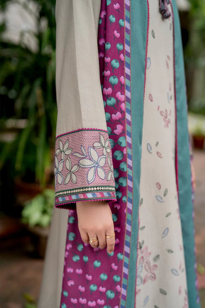 JAZMIN-3PC DHANAK EMBROIDRED SHIRT WITH WOOL PRINT SHAWL AND TROUSER-ADR-3281