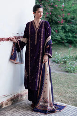 JAZMIN-3PC DHANAK EMBROIDERED SHIRT WITH COURTRAI PRINTED SHAWL & TROUSER-ADR-4218