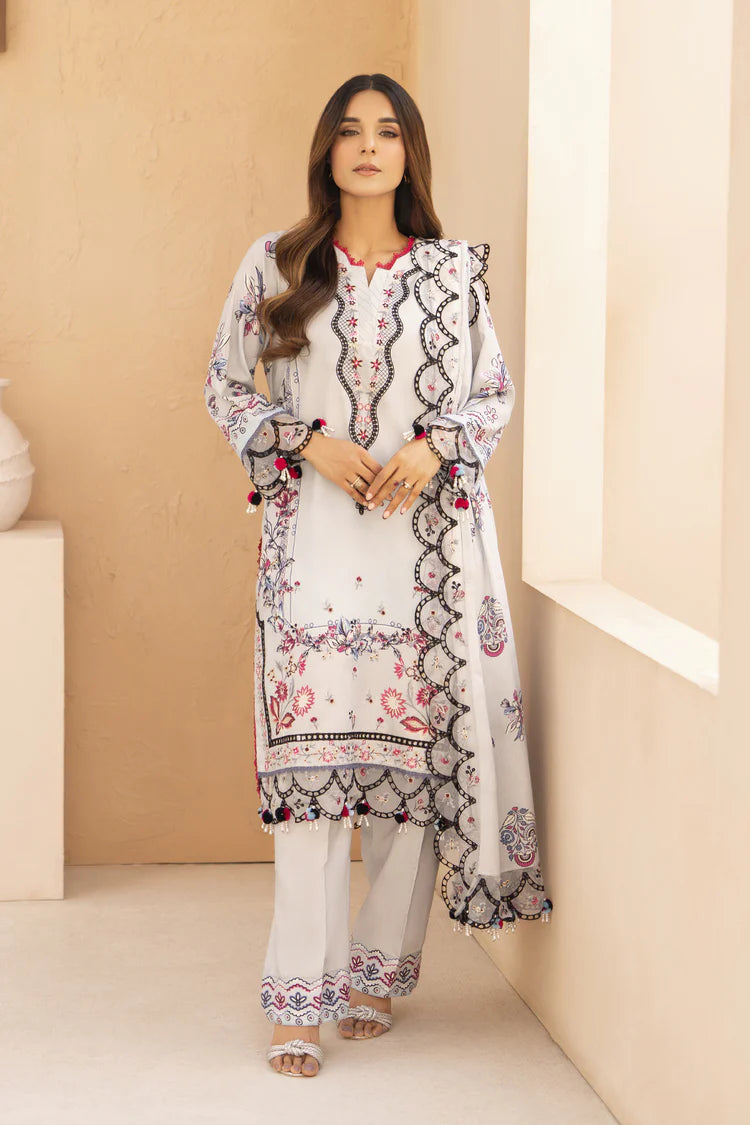 ADORE-3PC KARANDI PRINTED EMBROIDERED SHIRT WITH KARANDI PRINTED EMB SHAWL & PRINTED TROUSER-ADR-