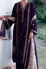 JAZMIN-3PC DHANAK EMBROIDERED SHIRT WITH COURTRAI PRINTED SHAWL & TROUSER-ADR-4218