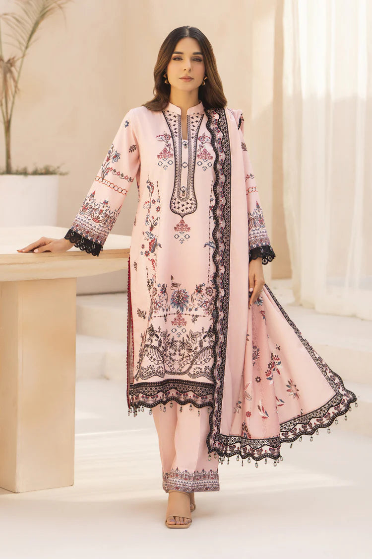 ADORE-3PC KARANDI PRINTED EMBROIDERED SHIRT WITH KARANDI PRINTED EMB SHAWL & PRINTED TROUSER-ADR-