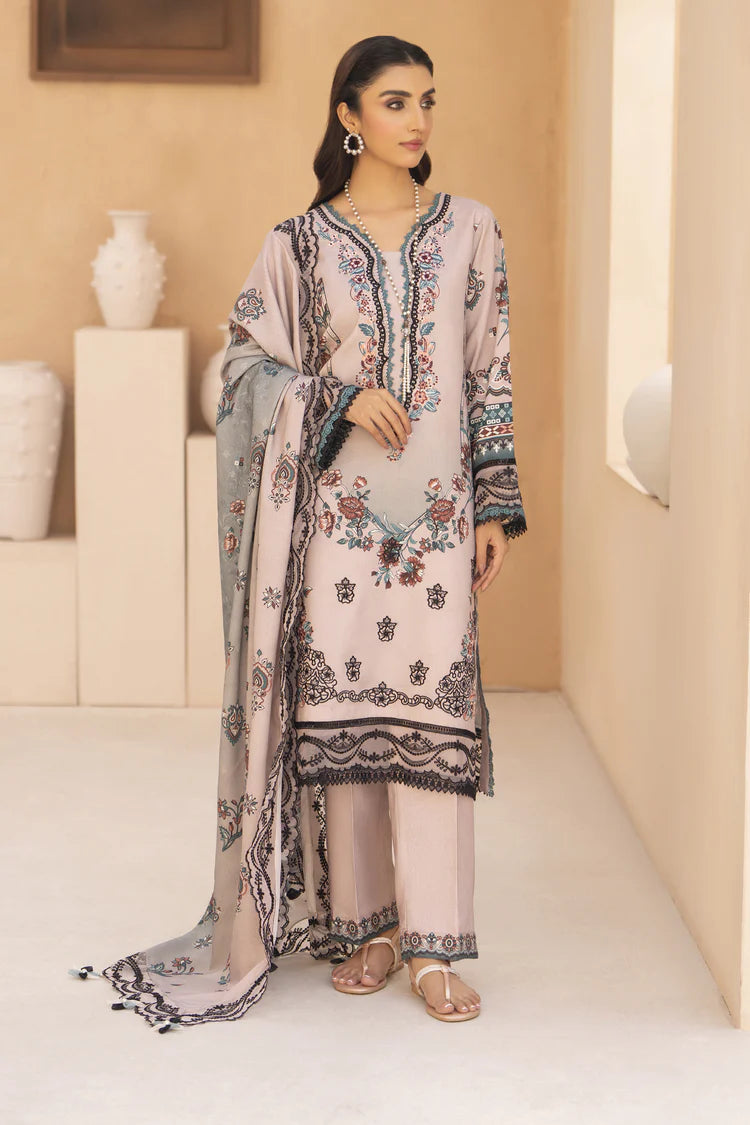 ADORE-3PC KARANDI PRINTED EMBROIDERED SHIRT WITH KARANDI PRINTED EMB SHAWL & PRINTED TROUSER-ADR-
