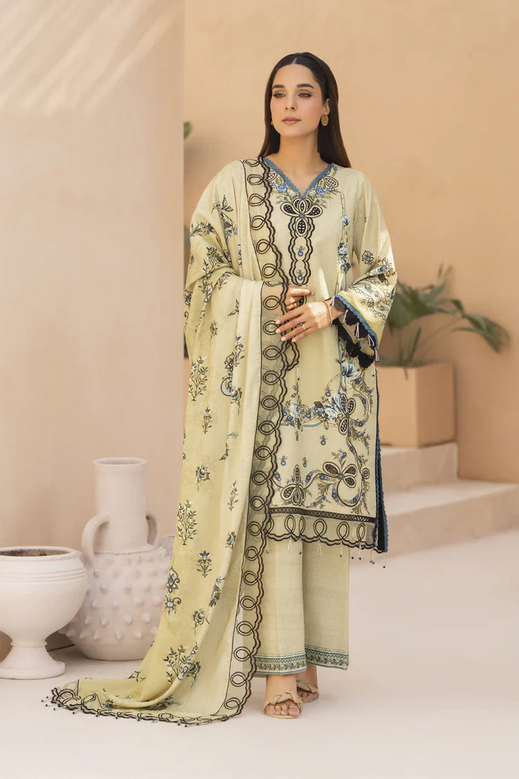 ADORE-3PC KARANDI PRINTED EMBROIDERED SHIRT WITH KARANDI PRINTED EMB SHAWL & PRINTED TROUSER-ADR-