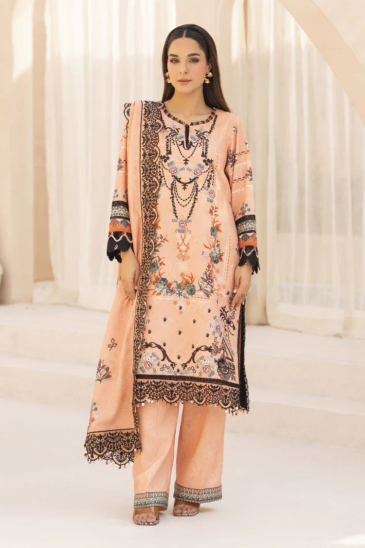 ADORE-3PC KARANDI PRINTED EMBROIDERED SHIRT WITH KARANDI PRINTED EMB SHAWL & PRINTED TROUSER-ADR-