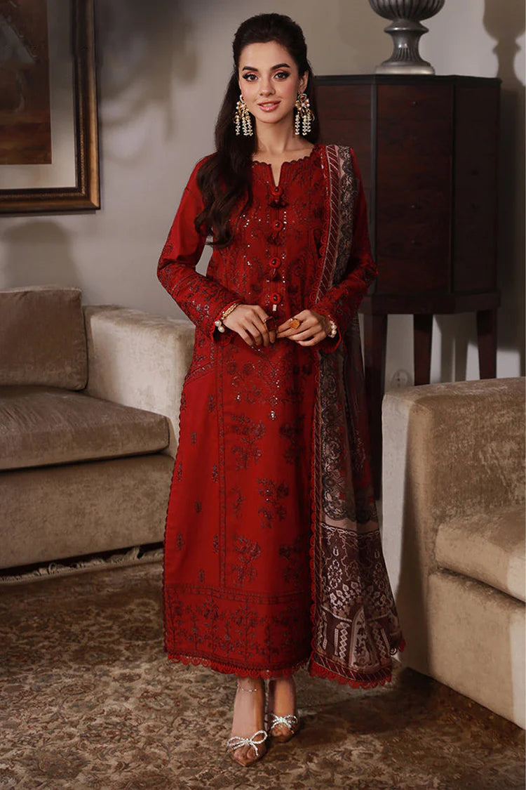 ASIM JOFA-3PC DHANAK SEQUIN EMBROIDRED SHIRT WITH COURTRAI PRINTED SHAWL AND TROUSER-ADR-4228